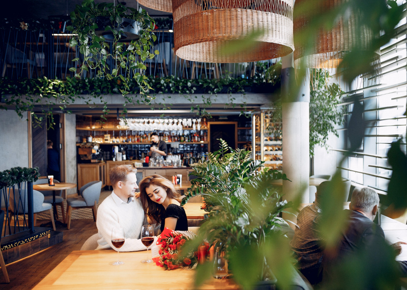 elegant couple spend time in the restaurant