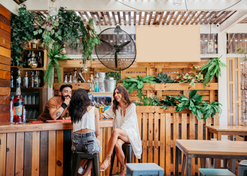 three friends spend time in the restaurant